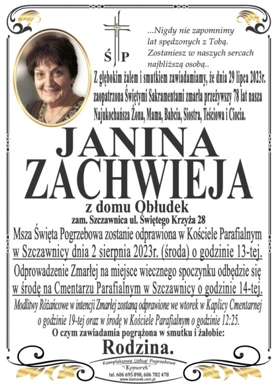 Zmarła Janina Zachwieja, Honorowy Członek ZP