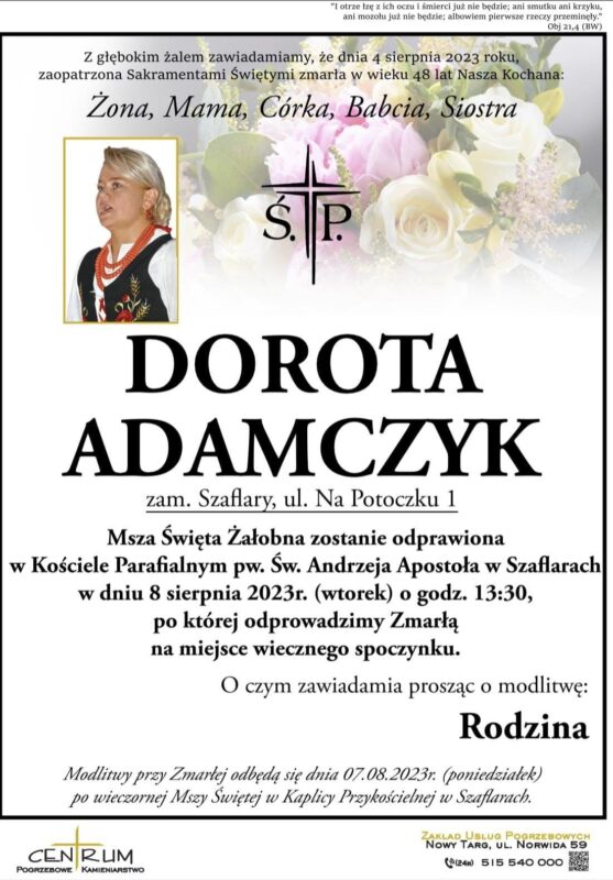 Zmarła Dorota Adamczyk, była Prezes ZP Oddział Szaflary