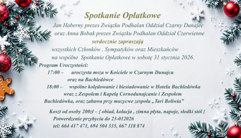 Spotkanie Opłatkowe Związku Podhalan w Czarnym Dunajcu